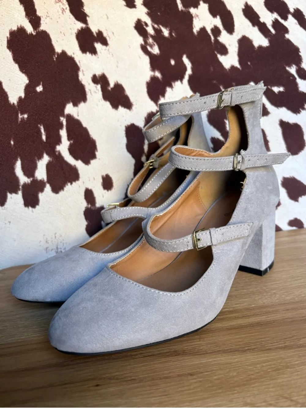Qupid Light Gray Suede Mary Jane Style 2.5